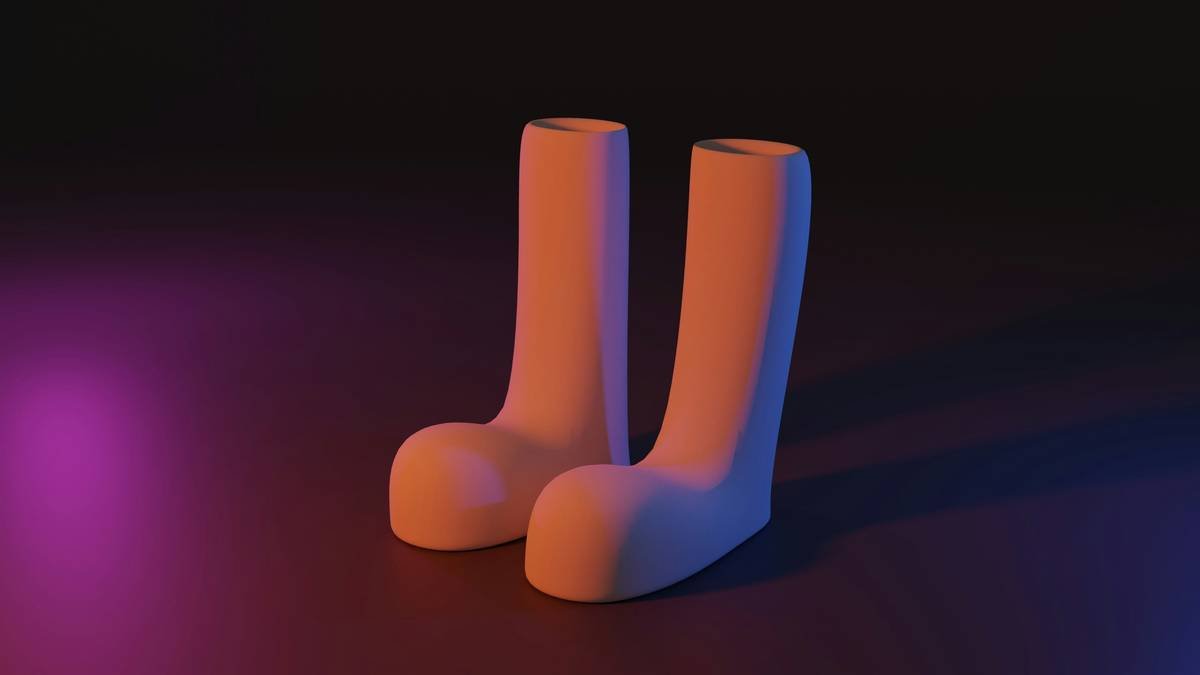 3d illustration of cute white shoes without feet in them.